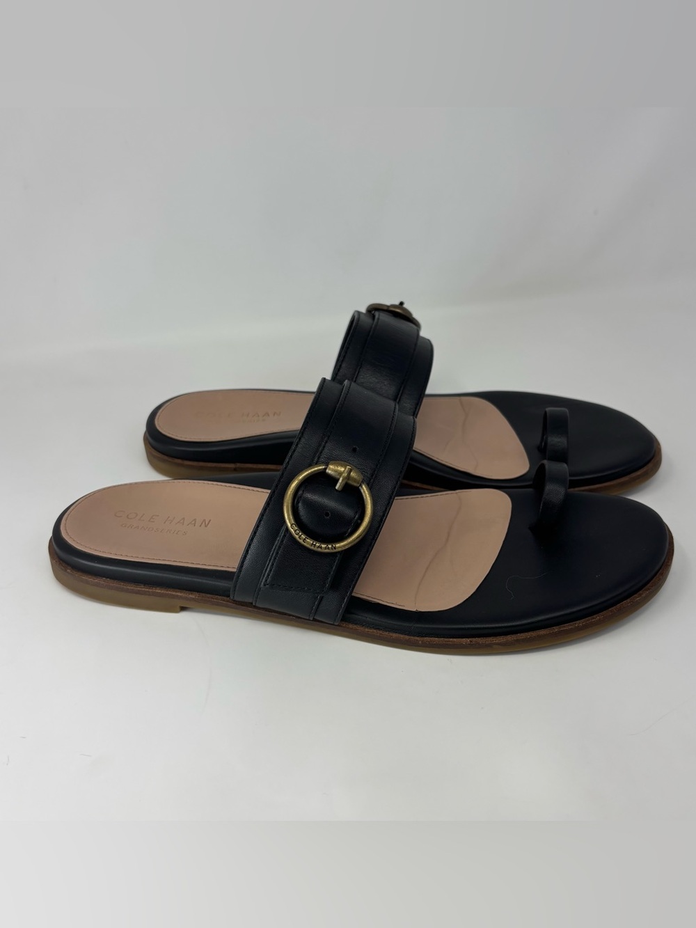 Cole Haan Abbie Black Leather Slide Sandals Toe Loop Womens 8.5